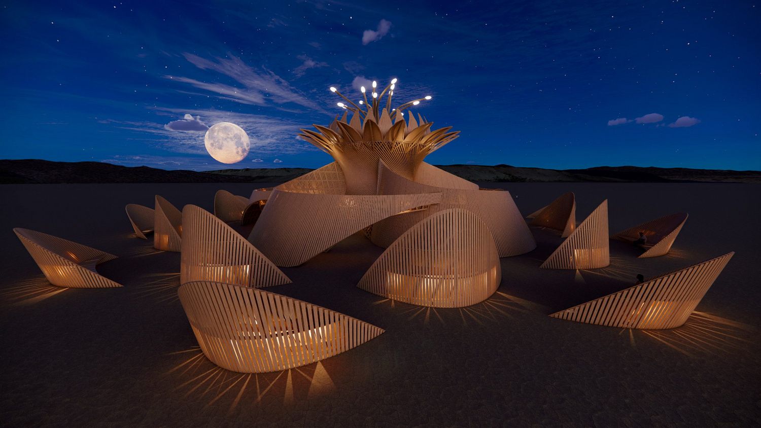 Джеймс Гверцман спроектировал храм для Burning Man, вдохновившись редким пустынным цветком